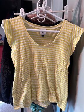 CAbi Yellow and White Striped Scoop Neck Tank